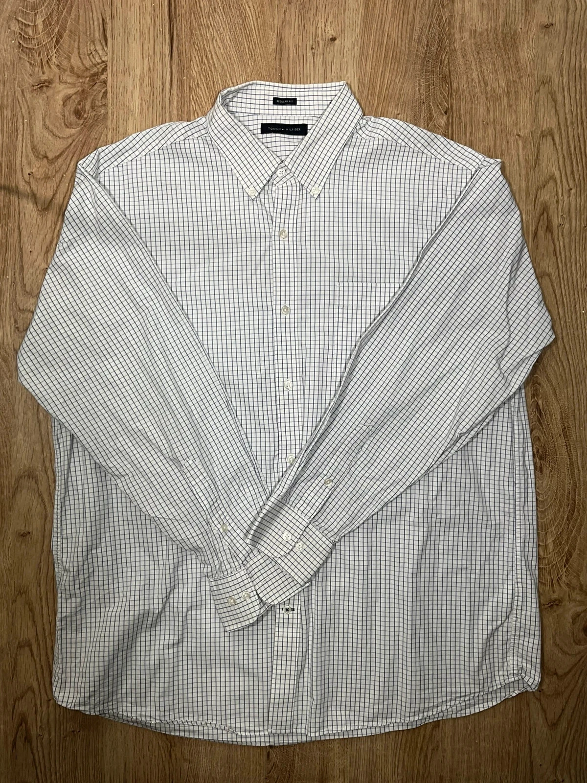 Chemise Tommy Hilfiger Regular Fit XL Chic 100% Coton Carreaux Blanc Bleu Marine – photo 2